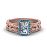 Load image into Gallery viewer, hand-engraved-radiant-cut-halo-diamond-wedding-ring-set-with-blue-topaz-in-rose-gold-FD8588RAGICBLTO-NL-RG_66013043-8e58-41ca-9e08-adf753b36556?v=1757665394
