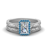 Load image into Gallery viewer, hand-engraved-radiant-cut-halo-diamond-wedding-ring-set-with-blue-topaz-in-white-gold-FD8588RAGICBLTO-NL-WG?v=1757665274
