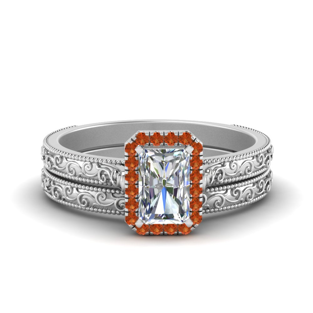 hand-engraved-radiant-cut-halo-diamond-wedding-ring-set-with-orange-sapphire-in-white-gold-FD8588RAGSAOR-NL-WG_55f2dc4e-0ba1-4480-b32d-1f62d3259bcc?v=1757665394
