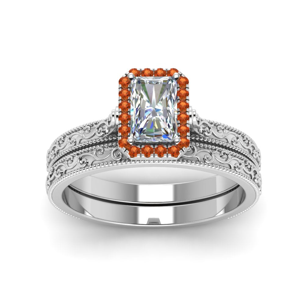 hand-engraved-radiant-cut-halo-diamond-wedding-ring-set-with-orange-sapphire-in-white-gold-FD8588RAGSAORANGLE5-NL-WG?v=1757665274