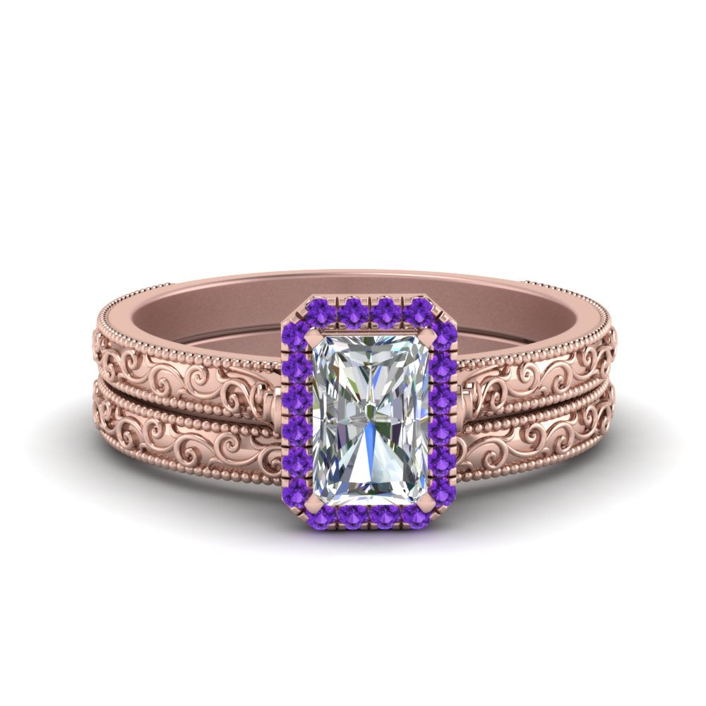 hand-engraved-radiant-cut-halo-diamond-wedding-ring-set-with-purple-topaz-in-rose-gold-FD8588RAGVITO-NL-RG_c3ab32b9-7e08-46f1-a98a-2bcae96fc9cc?v=1757665394