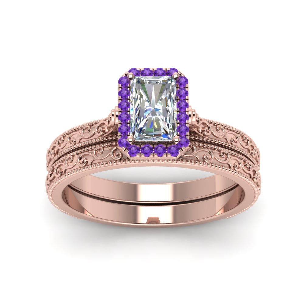 hand-engraved-radiant-cut-halo-diamond-wedding-ring-set-with-purple-topaz-in-rose-gold-FD8588RAGVITOANGLE5-NL-RG?v=1757665273
