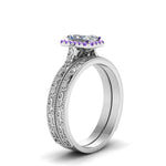 Load image into Gallery viewer, hand-engraved-radiant-cut-halo-diamond-wedding-ring-set-with-purple-topaz-in-white-gold-FD8588RAGVITOANGLE2-NL-WG?v=1757665274
