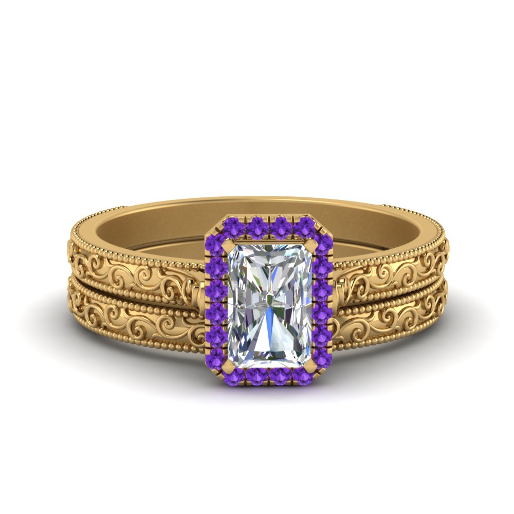hand-engraved-radiant-cut-halo-diamond-wedding-ring-set-with-purple-topaz-in-yellow-gold-FD8588RAGVITO-NL-YG?v=1757665274