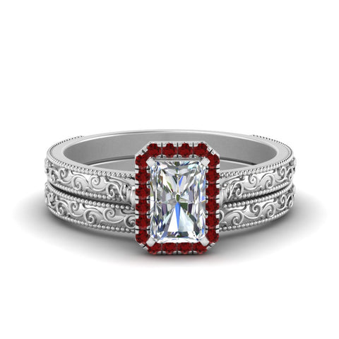 hand-engraved-radiant-cut-halo-diamond-wedding-ring-set-with-ruby-in-white-gold-FD8588RAGRUDR-NL-WG?v=1757665273
