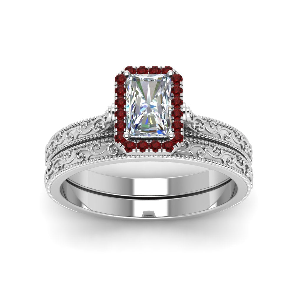 hand-engraved-radiant-cut-halo-diamond-wedding-ring-set-with-ruby-in-white-gold-FD8588RAGRUDRANGLE5-NL-WG?v=1757665274