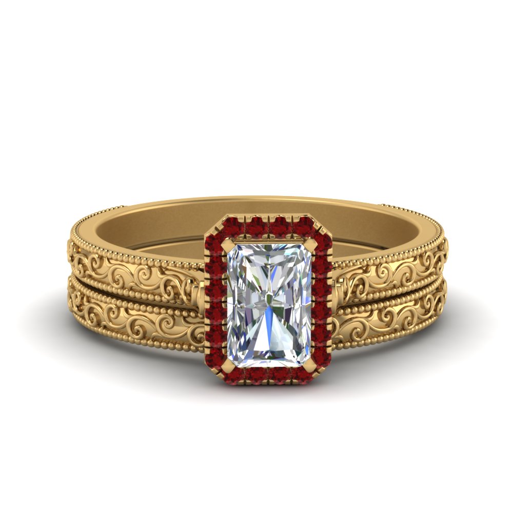 hand-engraved-radiant-cut-halo-diamond-wedding-ring-set-with-ruby-in-yellow-gold-FD8588RAGRUDR-NL-YG?v=1757665274