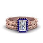 Load image into Gallery viewer, hand-engraved-radiant-cut-halo-diamond-wedding-ring-set-with-sapphire-in-rose-gold-FD8588RAGSABL-NL-RG_769fa93d-5881-465d-ba1f-2586e95ff9de?v=1757665393

