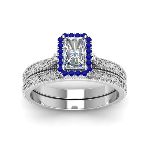 hand-engraved-radiant-cut-halo-diamond-wedding-ring-set-with-sapphire-in-white-gold-FD8588RAGSABLANGLE5-NL-WG?v=1757665273