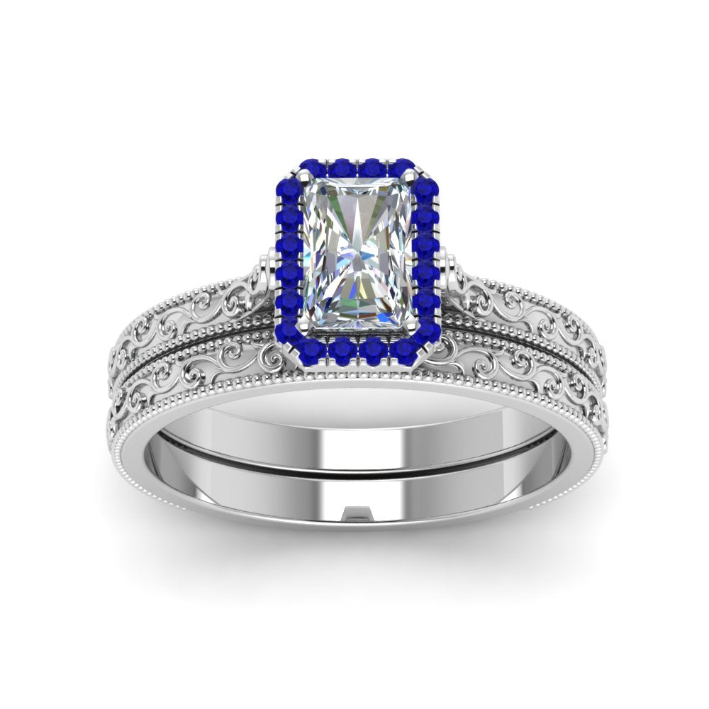 hand-engraved-radiant-cut-halo-diamond-wedding-ring-set-with-sapphire-in-white-gold-FD8588RAGSABLANGLE5-NL-WG_8f431037-5602-4b57-a02c-f45953bc5a8b?v=1757665394