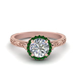 Load image into Gallery viewer, hand-engraved-round-cut-halo-diamond-engagement-ring-with-emerald-in-rose-gold-FD8588RORGEMGR-NL-RG?v=1757588467
