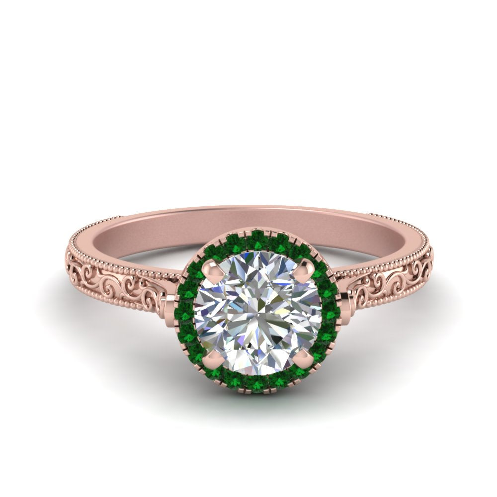 hand-engraved-round-cut-halo-diamond-engagement-ring-with-emerald-in-rose-gold-FD8588RORGEMGR-NL-RG?v=1757588467