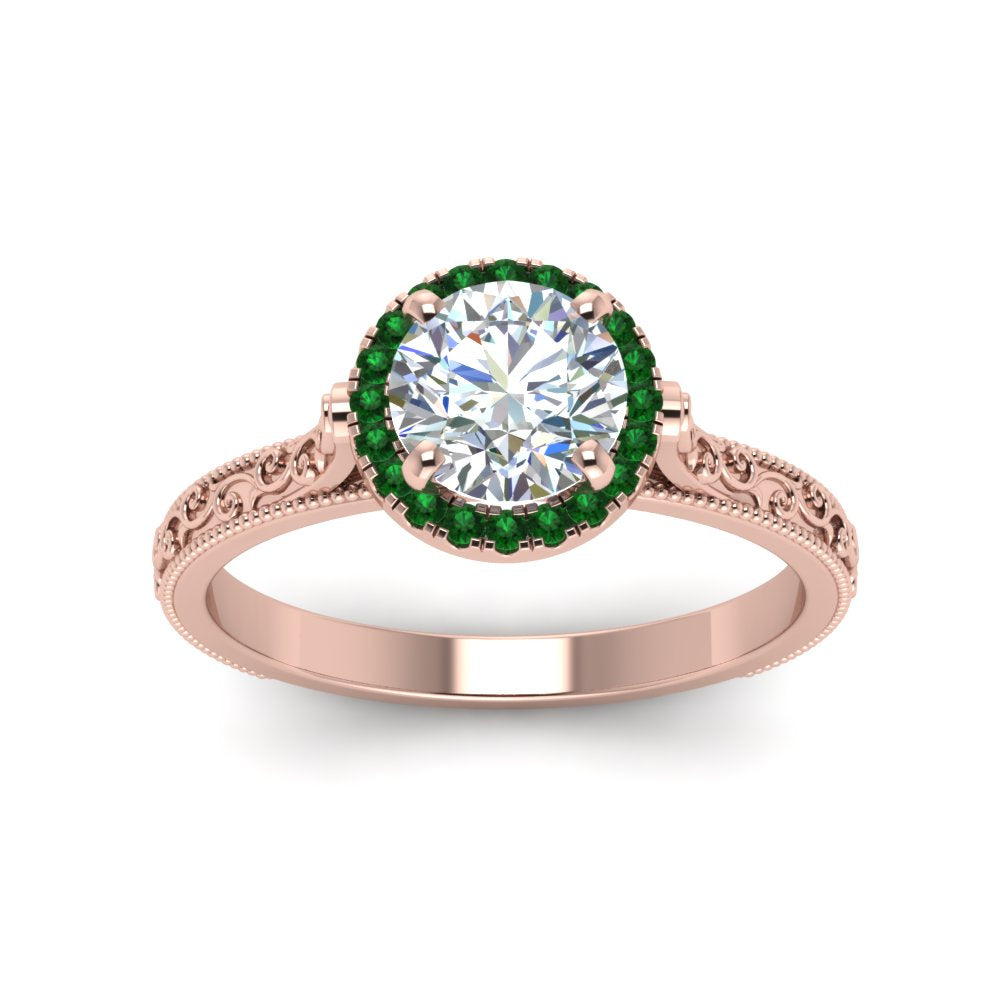 hand-engraved-round-cut-halo-diamond-engagement-ring-with-emerald-in-rose-gold-FD8588RORGEMGRANGLE5-NL-RG?v=1757588456