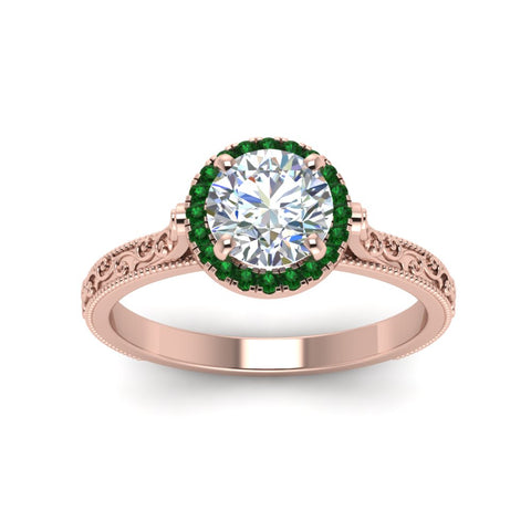 hand-engraved-round-cut-halo-diamond-engagement-ring-with-emerald-in-rose-gold-FD8588RORGEMGRANGLE5-NL-RG?v=1757588456