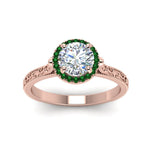 Load image into Gallery viewer, hand-engraved-round-cut-halo-diamond-engagement-ring-with-emerald-in-rose-gold-FD8588RORGEMGRANGLE5-NL-RG_b33c0e1f-322f-48b4-bb13-35d33eb494d6?v=1757588584
