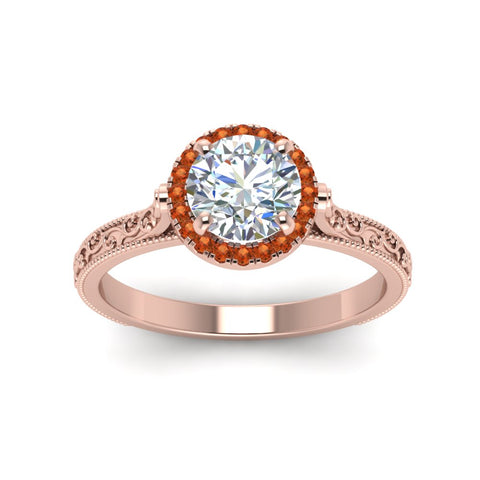 hand-engraved-round-cut-halo-diamond-engagement-ring-with-orange-sapphire-in-rose-gold-FD8588RORGSAORANGLE5-NL-RG?v=1757588456