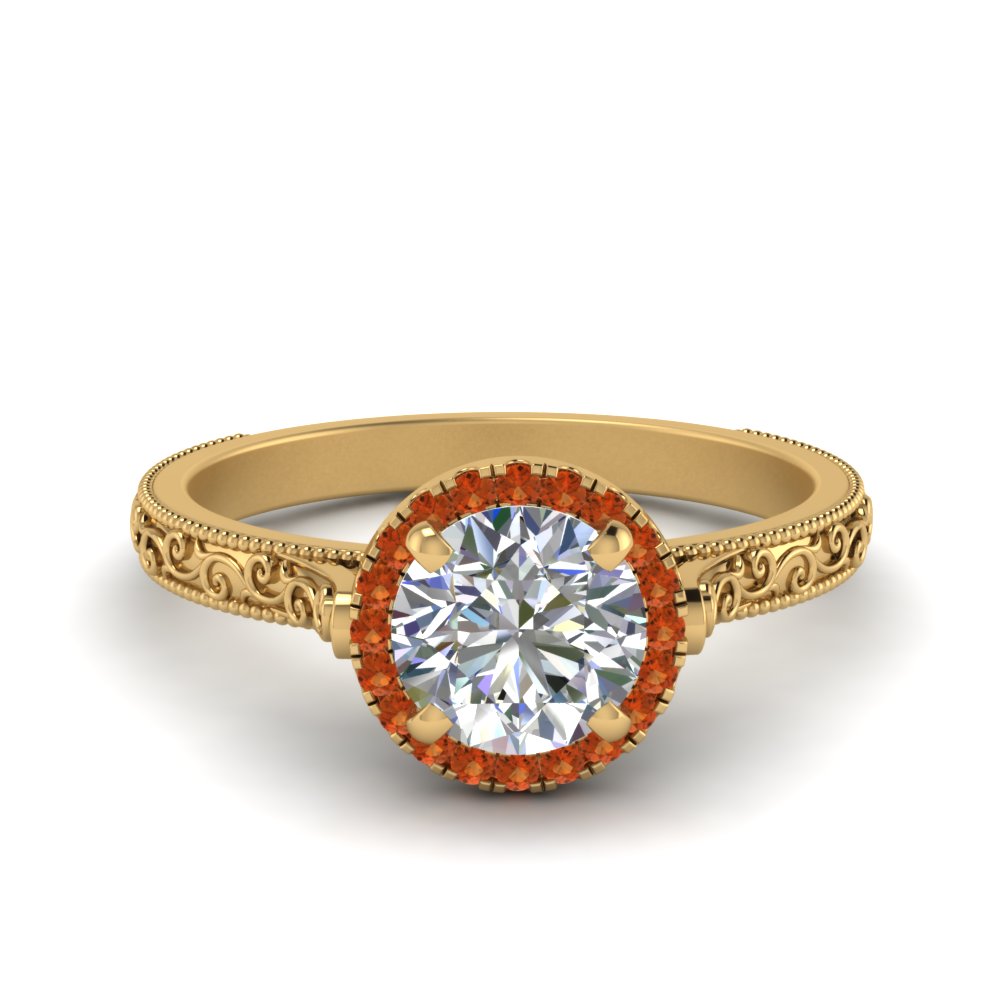 hand-engraved-round-cut-halo-diamond-engagement-ring-with-orange-sapphire-in-yellow-gold-FD8588RORGSAOR-NL-YG?v=1757588455