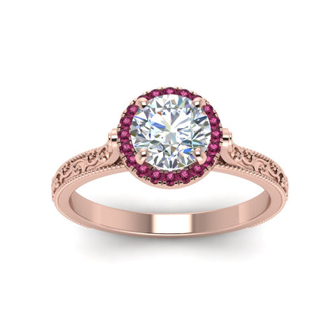 hand-engraved-round-cut-halo-diamond-engagement-ring-with-pink-sapphire-in-rose-gold-FD8588RORGSADRPIANGLE5-NL-RG?v=1757588456
