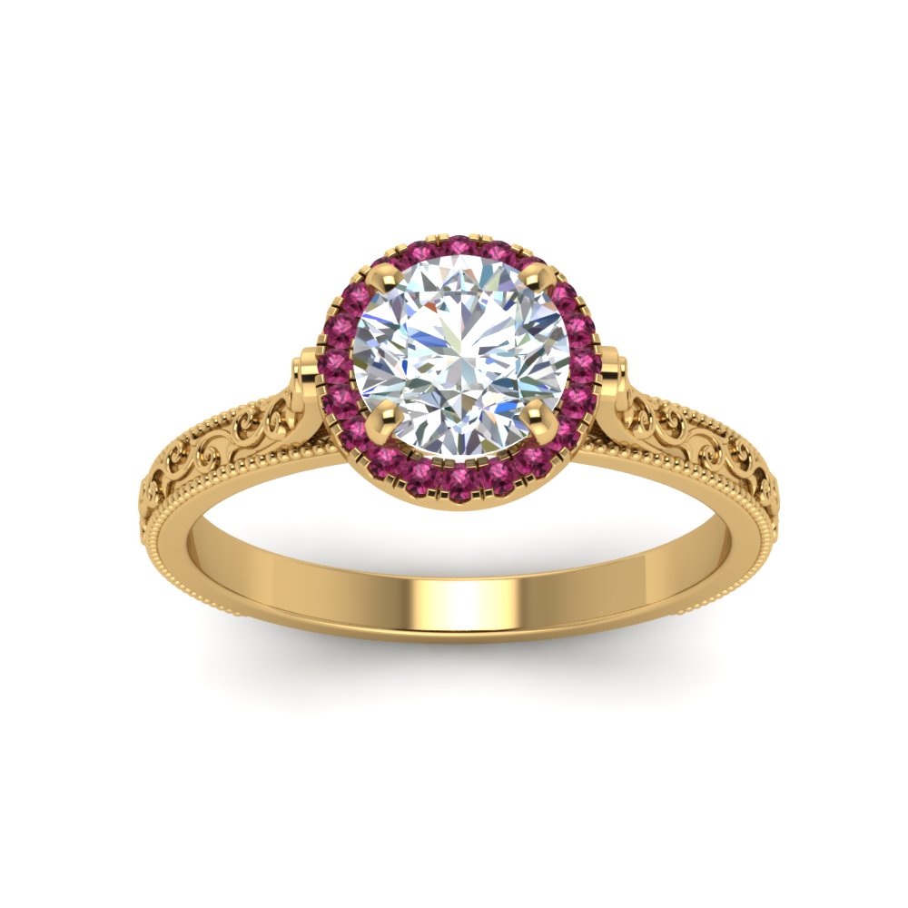hand-engraved-round-cut-halo-diamond-engagement-ring-with-pink-sapphire-in-yellow-gold-FD8588RORGSADRPIANGLE5-NL-YG?v=1757588454