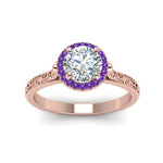Load image into Gallery viewer, hand-engraved-round-cut-halo-diamond-engagement-ring-with-purple-topaz-in-rose-gold-FD8588RORGVITOANGLE5-NL-RG?v=1757588456
