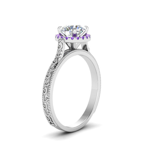 hand-engraved-round-cut-halo-diamond-engagement-ring-with-purple-topaz-in-white-gold-FD8588RORGVITOANGLE2-NL-WG?v=1757588456