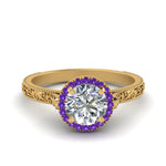 Load image into Gallery viewer, hand-engraved-round-cut-halo-diamond-engagement-ring-with-purple-topaz-in-yellow-gold-FD8588RORGVITO-NL-YG_ad05e182-93c6-46c8-b10b-dd42b4aac5ab?v=1757588583
