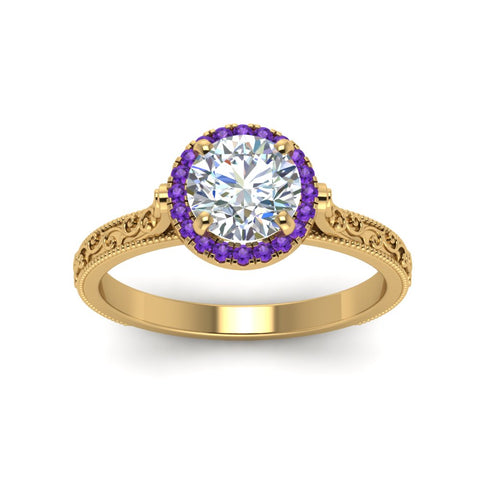 hand-engraved-round-cut-halo-diamond-engagement-ring-with-purple-topaz-in-yellow-gold-FD8588RORGVITOANGLE5-NL-YG?v=1757588456