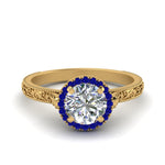 Load image into Gallery viewer, hand-engraved-round-cut-halo-diamond-engagement-ring-with-sapphire-in-yellow-gold-FD8588RORGSABL-NL-YG_5d41120a-60d3-475c-bf35-04a4f493806b?v=1757588578
