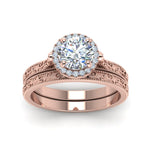Load image into Gallery viewer, hand-engraved-round-cut-halo-diamond-wedding-ring-set-in-rose-gold-FD8588ROANGLE5-NL-RG?v=1757665292