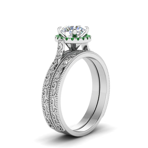 hand-engraved-round-cut-halo-diamond-wedding-ring-set-with-emerald-in-white-gold-FD8588ROGEMGRANGLE2-NL-WG_7bba201f-f9e5-44d4-896a-901c17722281?v=1757665404