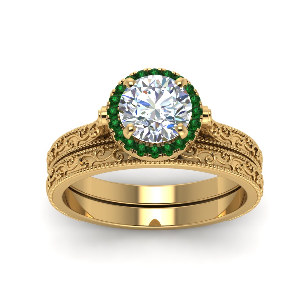 hand-engraved-round-cut-halo-diamond-wedding-ring-set-with-emerald-in-yellow-gold-FD8588ROGEMGRANGLE5-NL-YG_6c05e6fb-a01a-429b-b360-62149bb87142?v=1757665404