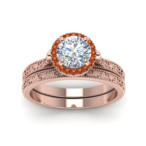 hand-engraved-round-cut-halo-diamond-wedding-ring-set-with-orange-sapphire-in-rose-gold-FD8588ROGSAORANGLE5-NL-RG?v=1757665292
