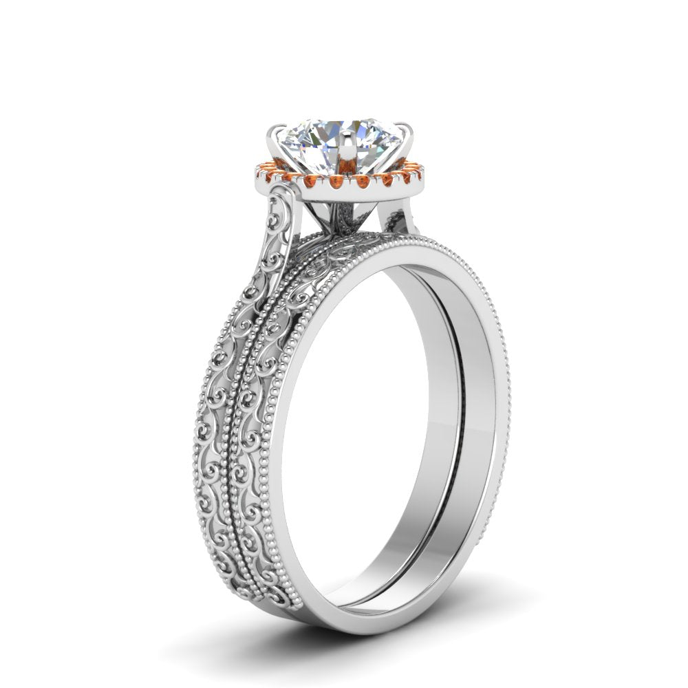 hand-engraved-round-cut-halo-diamond-wedding-ring-set-with-orange-sapphire-in-white-gold-FD8588ROGSAORANGLE2-NL-WG?v=1757665292
