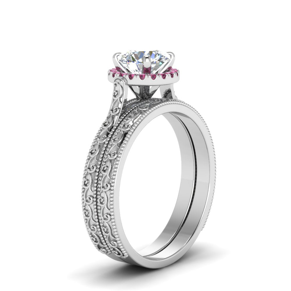 hand-engraved-round-cut-halo-diamond-wedding-ring-set-with-pink-sapphire-in-white-gold-FD8588ROGSADRPIANGLE2-NL-WG_b804469f-f1ab-43f8-b0ce-0be9a1f37654?v=1757665403