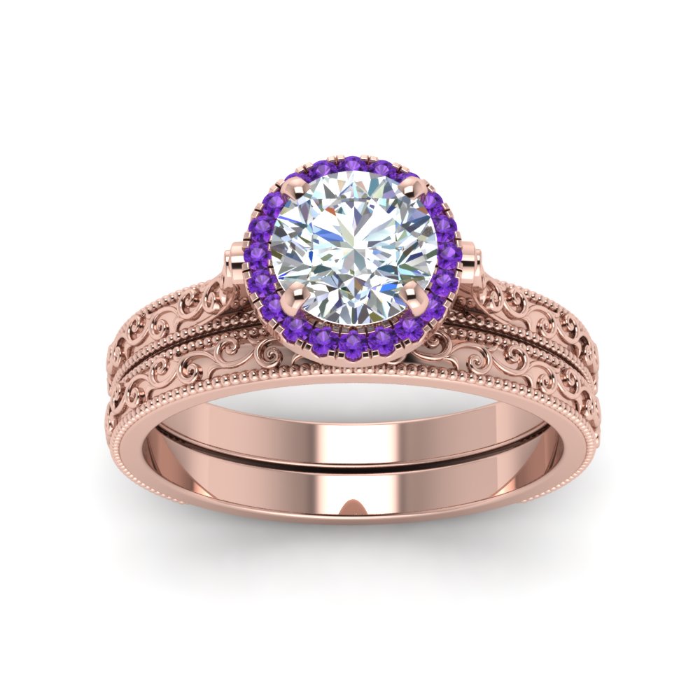 hand-engraved-round-cut-halo-diamond-wedding-ring-set-with-purple-topaz-in-rose-gold-FD8588ROGVITOANGLE5-NL-RG?v=1757665292