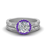 Load image into Gallery viewer, hand-engraved-round-cut-halo-diamond-wedding-ring-set-with-purple-topaz-in-white-gold-FD8588ROGVITO-NL-WG_6e40d101-ee78-41ab-a977-272bab1a6b79?v=1757665404
