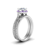 Load image into Gallery viewer, hand-engraved-round-cut-halo-diamond-wedding-ring-set-with-purple-topaz-in-white-gold-FD8588ROGVITOANGLE2-NL-WG_6c229d24-d133-436b-bb7a-bd362f7e6f7d?v=1757665404
