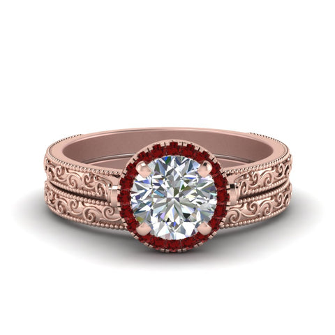 hand-engraved-round-cut-halo-diamond-wedding-ring-set-with-ruby-in-rose-gold-FD8588ROGRUDR-NL-RG?v=1757665292