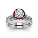 Load image into Gallery viewer, hand-engraved-round-cut-halo-diamond-wedding-ring-set-with-ruby-in-white-gold-FD8588ROGRUDRANGLE5-NL-WG_dbd92ce5-1777-4fd1-ad16-a39b8450f786?v=1757665404
