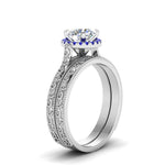 Load image into Gallery viewer, hand-engraved-round-cut-halo-diamond-wedding-ring-set-with-sapphire-in-white-gold-FD8588ROGSABLANGLE2-NL-WG?v=1757665292