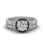 Load image into Gallery viewer, hand-engraved-round-cut-halo-wedding-ring-set-with-black-diamond-in-white-gold-FD8588ROGBLACK-NL-WG?v=1757665293