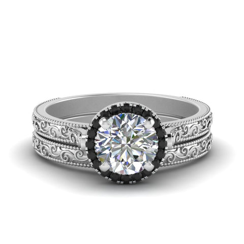 hand-engraved-round-cut-halo-wedding-ring-set-with-black-diamond-in-white-gold-FD8588ROGBLACK-NL-WG?v=1757665293