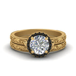 Load image into Gallery viewer, hand-engraved-round-cut-halo-wedding-ring-set-with-black-diamond-in-yellow-gold-FD8588ROGBLACK-NL-YG_c6d139ff-96ff-4231-a66f-d3d0c2dcba33?v=1757665404
