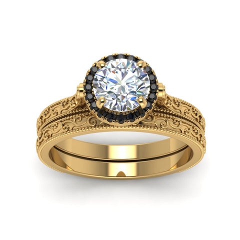 hand-engraved-round-cut-halo-wedding-ring-set-with-black-diamond-in-yellow-gold-FD8588ROGBLACKANGLE5-NL-YG?v=1757665292