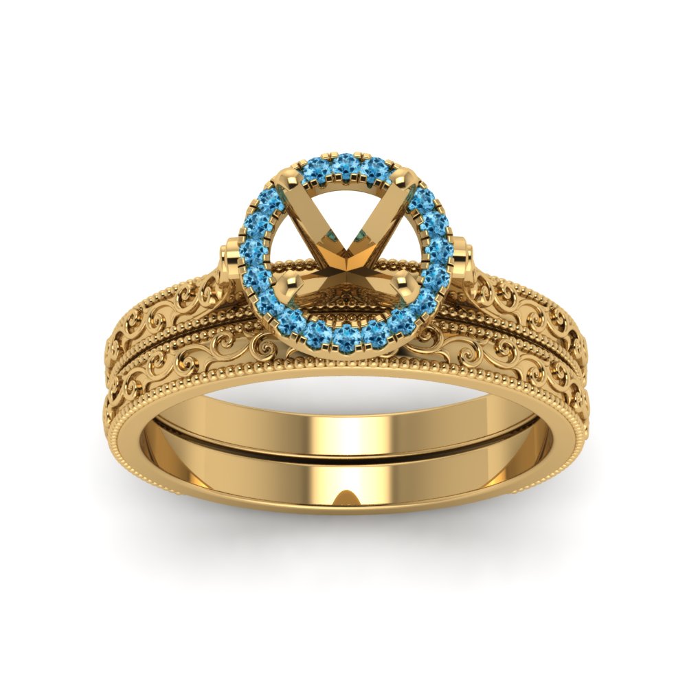 hand-engraved-semi-mount-halo-diamond-wedding-ring-set-with-blue-topaz-in-yellow-gold-FD8588ROSMGICBLTOANGLE5-NL-YG?v=1757666482