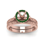 Load image into Gallery viewer, hand-engraved-semi-mount-halo-diamond-wedding-ring-set-with-emerald-in-rose-gold-FD8588ROSMGEMGRANGLE5-NL-RG?v=1757666483

