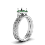 Load image into Gallery viewer, hand-engraved-semi-mount-halo-diamond-wedding-ring-set-with-emerald-in-white-gold-FD8588ROSMGEMGRANGLE2-NL-WG?v=1757666482
