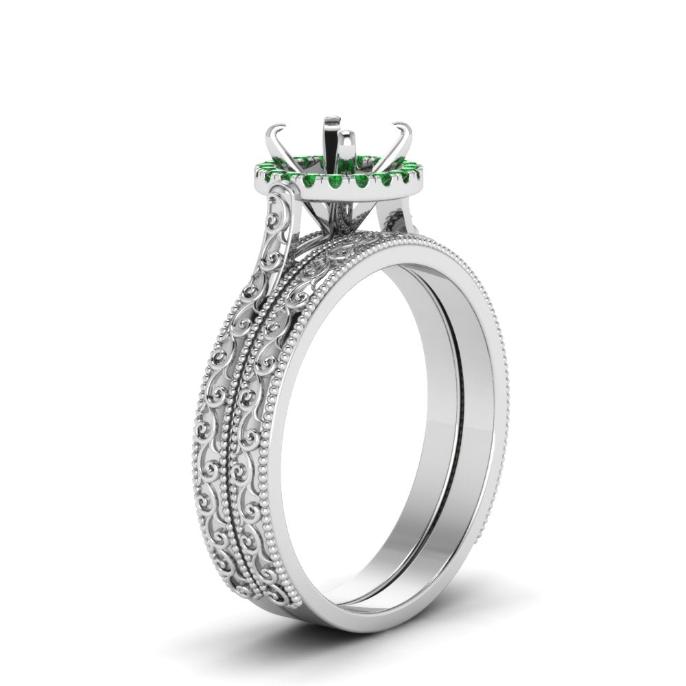 hand-engraved-semi-mount-halo-diamond-wedding-ring-set-with-emerald-in-white-gold-FD8588ROSMGEMGRANGLE2-NL-WG?v=1757666482