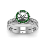 Load image into Gallery viewer, hand-engraved-semi-mount-halo-diamond-wedding-ring-set-with-emerald-in-white-gold-FD8588ROSMGEMGRANGLE5-NL-WG?v=1757666482
