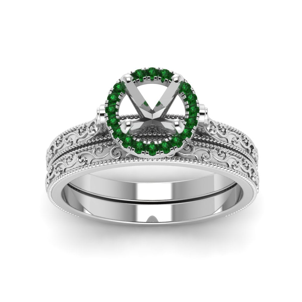 hand-engraved-semi-mount-halo-diamond-wedding-ring-set-with-emerald-in-white-gold-FD8588ROSMGEMGRANGLE5-NL-WG?v=1757666482